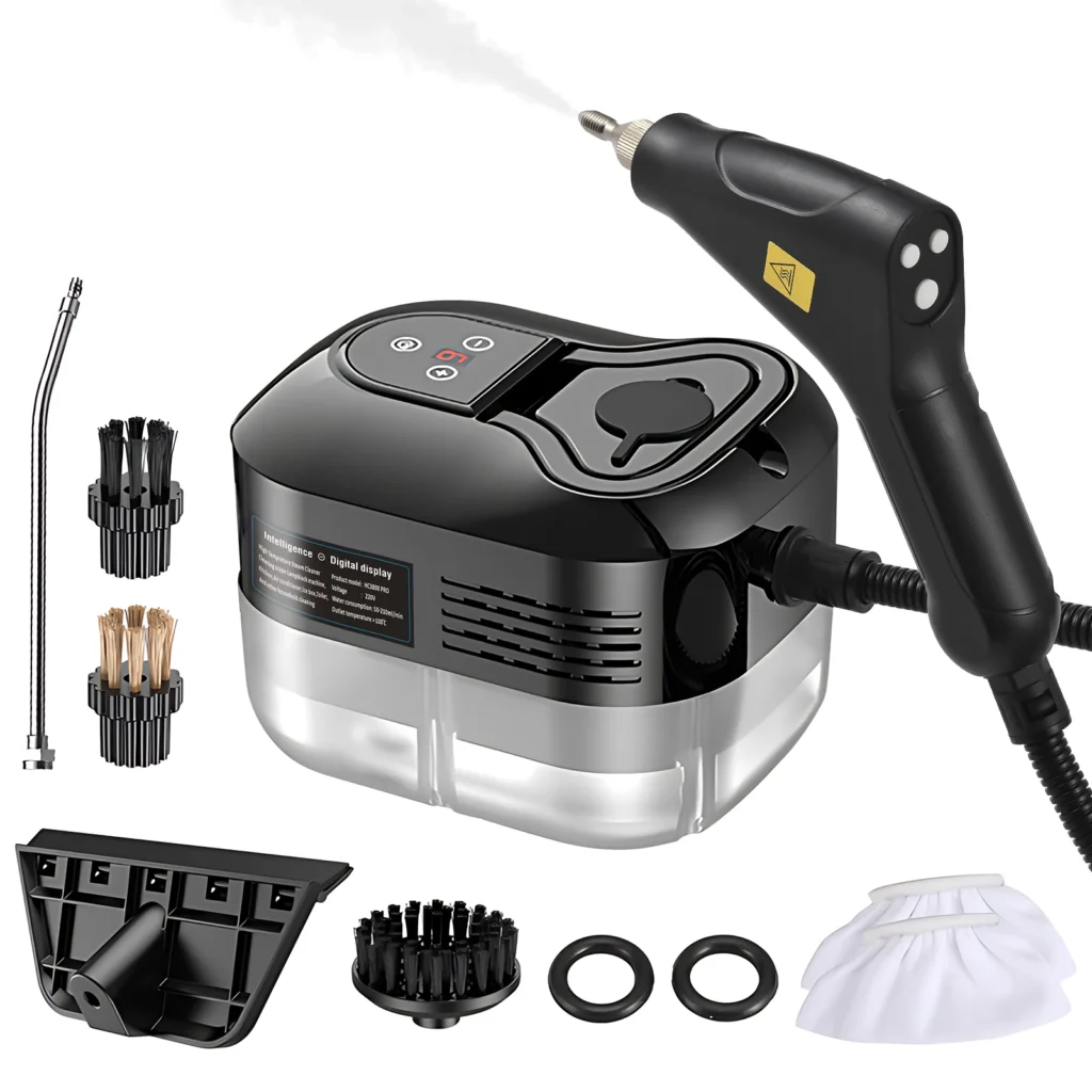 Limpiador a vapor multisuperficie portátil con 6 accesorios pantalla táctil 6 niveles ajustables 105 ℃ /221 ℉ Vaporizador de limpieza profunda