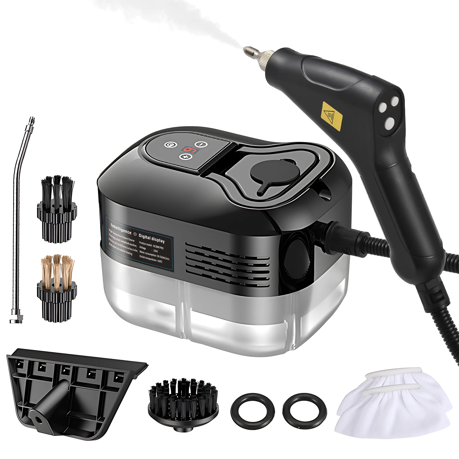 Limpiador a vapor multisuperficie portátil con 6 accesorios pantalla táctil 6 niveles ajustables 105 ℃ /221 ℉   Vaporizador de limpieza profunda