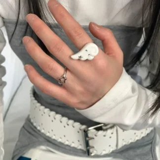 Conjunto de alas de estrella Y2K, alas de Ángel coreanas, diseño de estrella de cinco puntas, anillo abierto para mujeres y hombres, anillo gótico Punk, anillos ajustables