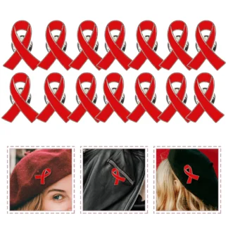 30 Uds. Broches rojos, alfileres de solapa de cinta de aleación de Zinc, alfileres de concientización sobre el amor para actividades especiales, broche de cinta caritaria