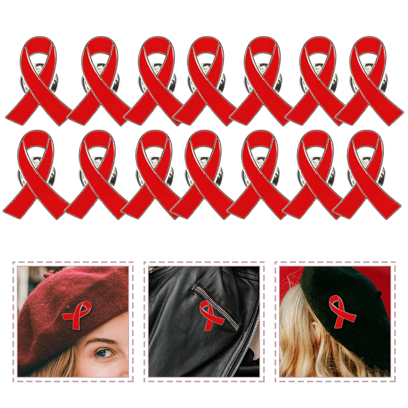 30 Uds. Broches rojos, alfileres de solapa de cinta de aleación de Zinc, alfileres de concientización sobre el amor para actividades especiales, broche de cinta caritaria