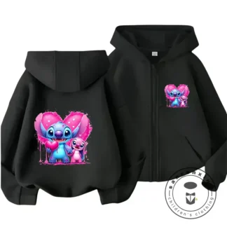 Sudadera con capucha de Stitch para niños, ropa informal Kawaii de Disney para niños y niñas, camiseta de dibujos animados Harajuku, Tops de Cárdigan para niños, otoño e invierno, nuevo