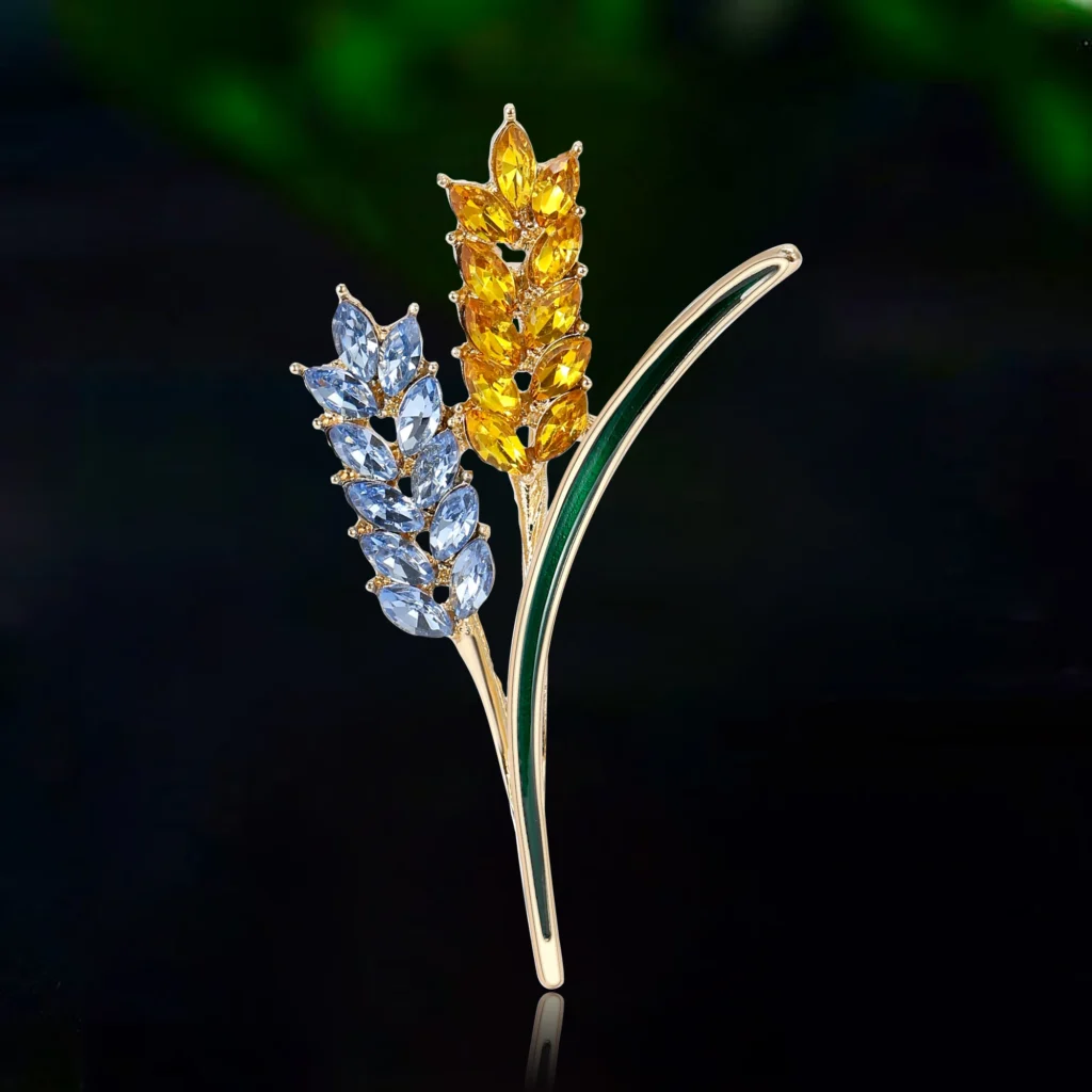 Broches de oreja de trigo con diamantes de imitación para mujer, Pin de trigo esmaltado de 3 colores Unisex, regalos para fiestas de oficina, amigos, accesorios para plantas