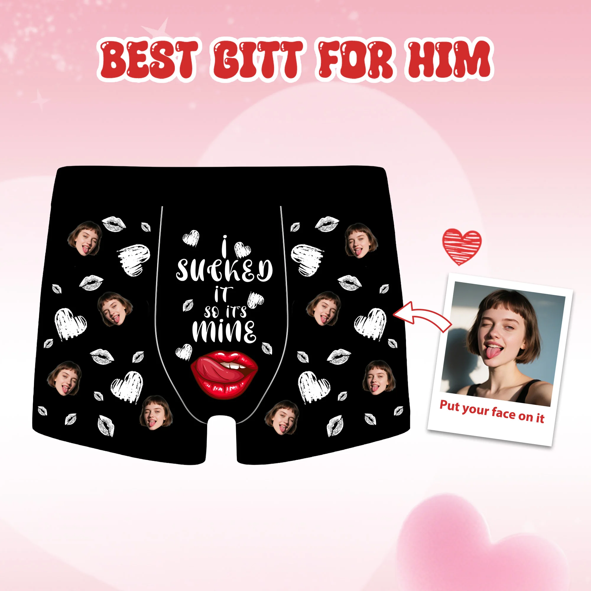 Ropa interior personalizada para hombre, calzoncillos tipo bóxer con foto de cara divertida y labios rojos para novio, marido, regalos de cumpleaños de aniversario