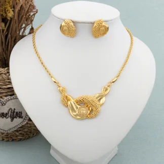 Conjunto de joyería de Dubái para mujer, Color dorado de 18k, amor, collar de corazón africano etíope, conjunto de pendientes, regalo de joyería para dote nupcial árabe