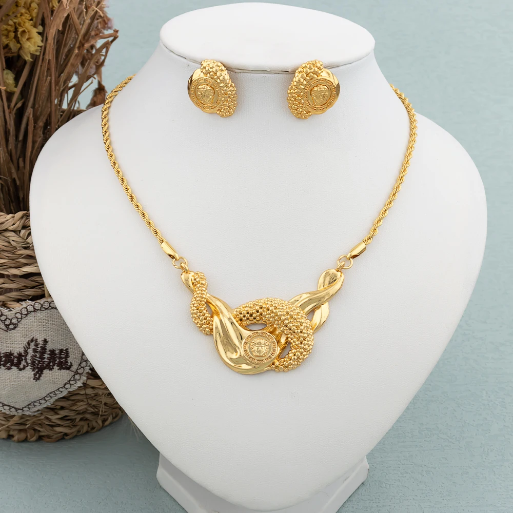 Conjunto de joyería de Dubái para mujer, Color dorado de 18k, amor, collar de corazón africano etíope, conjunto de pendientes, regalo de joyería para dote nupcial árabe