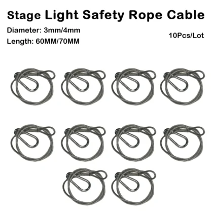 10 unids/lote 3MM * 700MM cuerda de seguridad Cable luz de escenario luz con cabezal móvil cuerda de seguridad carga de seguridad 20kg Cable de seguridad