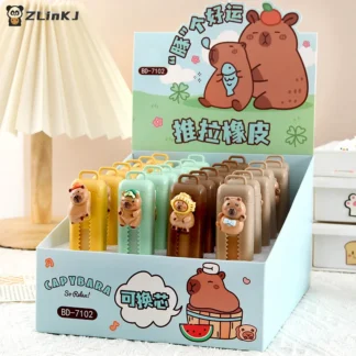 Borradores de capibara Kawaii, diseño de dibujos animados, borrador de empuje para niños, regalo para estudiantes, suministros de papelería para la vuelta a la escuela, 1/2 Uds.