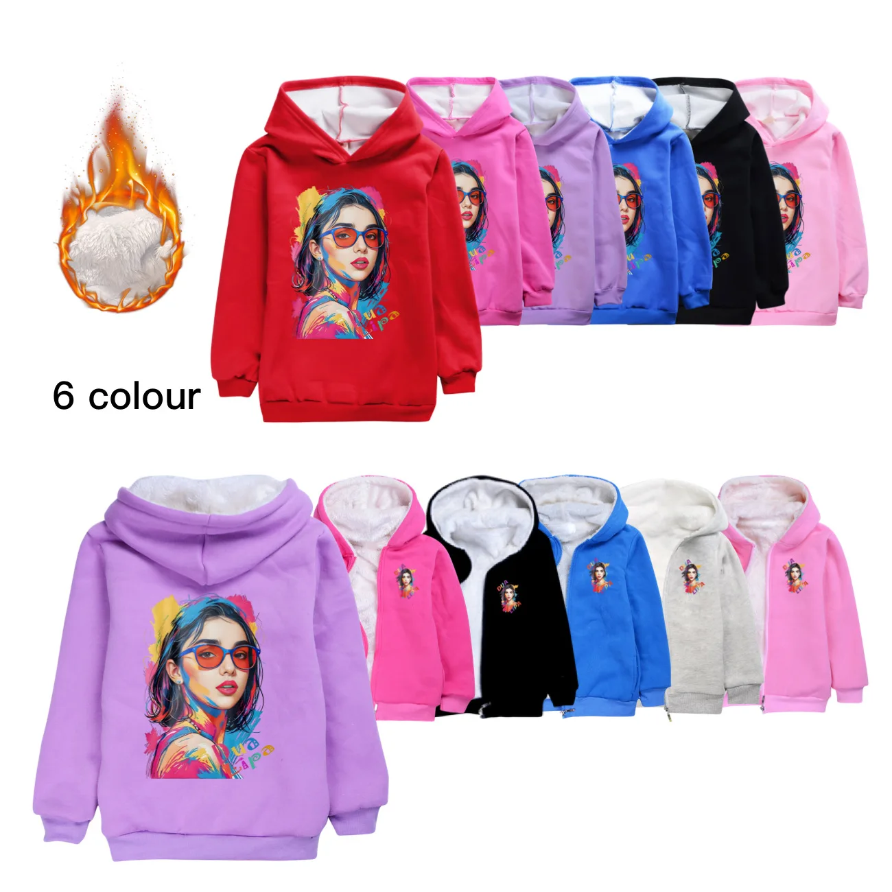 Sudaderas con capucha de terciopelo para niños, jersey dua Lipa, ropa de invierno para niños, abrigos con capucha de manga larga, sudadera para niñas y niños, Tops 4788