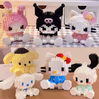 Mini lindo Sanrio Anime Hello Kitty My Melody Cinnamoroll Pompompurin Kuromi bloques de construcción niña chico vacaciones regalo de Navidad