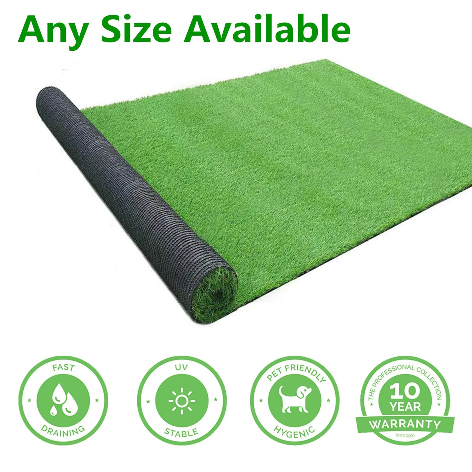 Alfombra de césped Artificial LITA, alfombra de césped sintético de 10 pies x 30 pies, alfombra de césped sintético para interiores y exteriores, jardín, balcón, césped, paisaje, alfombra de césped sintético con Dr