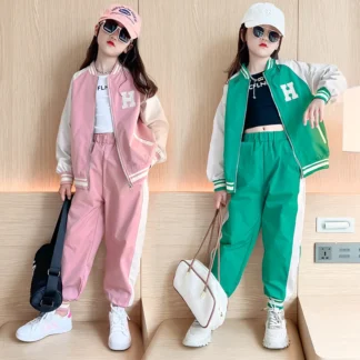 Conjuntos de ropa para chicas adolescentes de primavera y otoño, sudadera + Pantalones con cremallera a la moda para niños, trajes de 2 uds, chándal para niños de 5 6 8 10 12 14 años