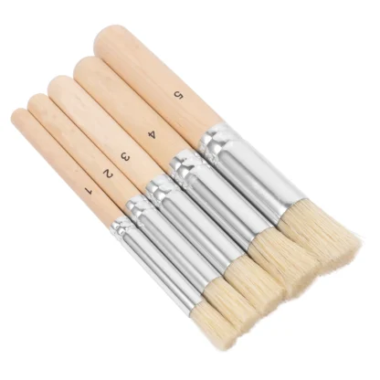 Suministros de pintura artística, pinceles con mango de madera, plantilla de cerdas de cerdo, suministros de arte de acuarela, 5 uds.
