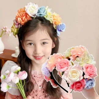 Diadema de flores de simulación para niños, diadema colorida Floral para fotografía artística de boda, diademas para el pelo para niñas, accesorios para el cabello