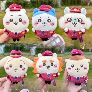 8cm 6 modelos [Uniforme de comandante del tren] Chiikawa Hachiware Usagi Kawaii lindo regalo para niños mochila de felpa colgante de llave