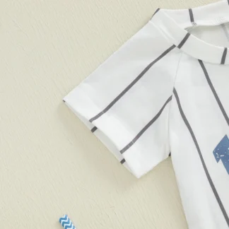 Conjunto de 2 piezas de camisetas y pantalones cortos a rayas de manga corta con bandera americana para el Día de la Independencia para niños