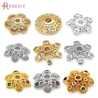 Tapas de cuentas de latón y circón de Color dorado de 18 quilates, accesorios de bricolaje de alta calidad, materiales para hacer joyas, sitio web oficial de Rosediy