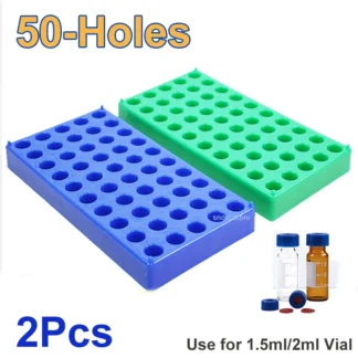 Estante de plástico para viales, 50 soportes adecuados para viales de 12mm, 1,5/2ml, estantes para tubos de centrífuga, almacenamiento de péptidos, suministro de laboratorio apilable, 2 unids/pack