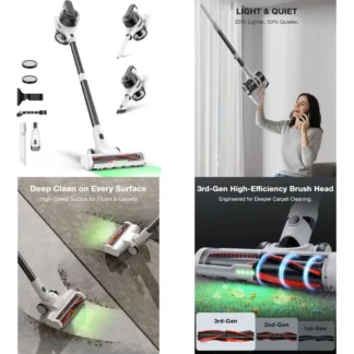 Aspiradora inalámbrica liviana: recargable, tiempo de ejecución de 55 minutos, potente succión, luz LED verde para el hogar