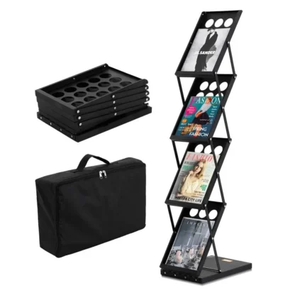 Portabrochuras plegable de 4 niveles portátil con bolsa de transporte para exposiciones de ferias comerciales de oficina 4 bolsillos