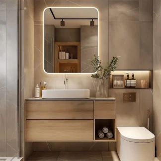 Tocador de baño de estilo americano de tocador de madera contrachapada moderna para hoteles para baños