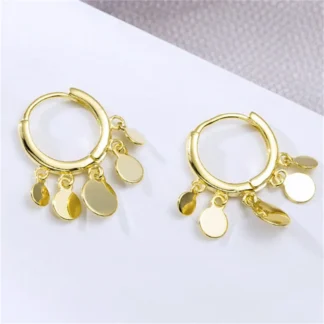 Pendientes de aro con colgante circular de borla chapados en oro a la moda, joyería elegante para fiesta y boda, regalo eh066