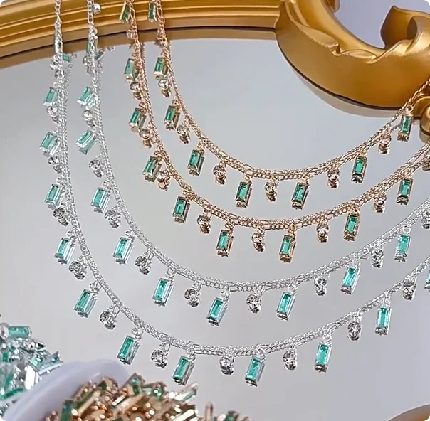 Cadena verde menta, cadena de diamantes colgante rectangular, para bricolaje, pulsera de borla fresca de verano, collar, accesorios de joyería