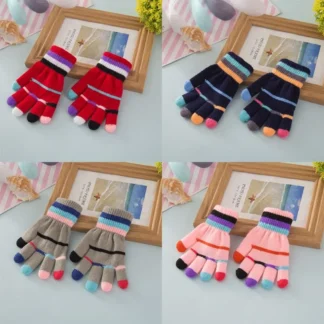 Manoplas de dibujos animados para niños y niñas, guantes cálidos de punto, invierno, 5 a 10 años