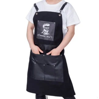 AB43-4X capa de peluquería negra para salones, delantal para corte de pelo, Oxford Buga, bolsillo para peluquero, capa para teñir el corte de pelo