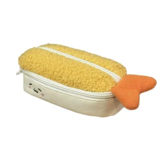 Nuevo Bolsa para bolígrafos de felpa, estuche para lápices con forma de camarón frito de doble capa, organizador de papelería de gran capacidad, para escuela y oficina
