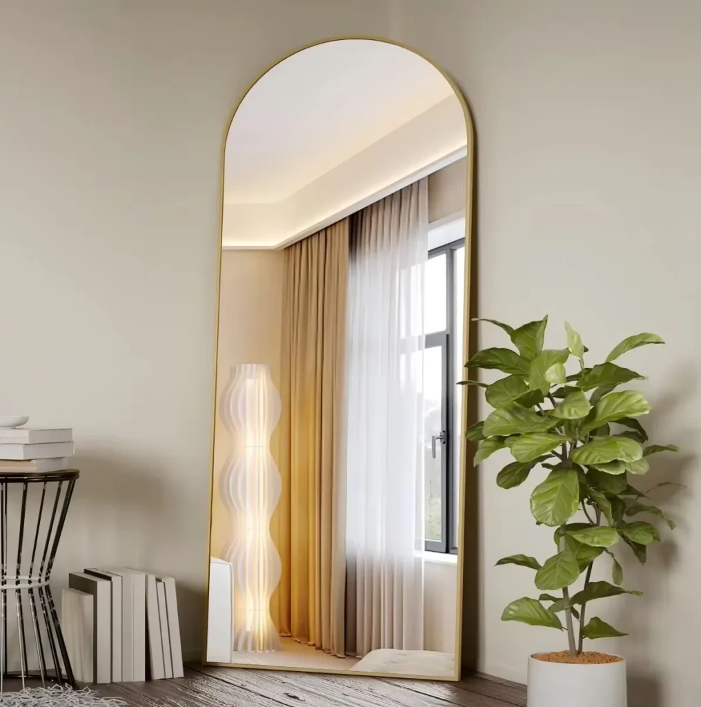 BEAUTYPEAK Espejo arqueado de longitud completa, espejo de piso de cuerpo completo de 71 "x 26", colgante o pared inclinada, espejo de cuerpo completo de pie