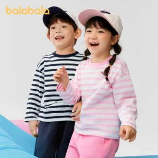 Balabala Camiseta de manga larga de algodón para niños 2025 primavera nueva capa de base suave para uso diario y escolar