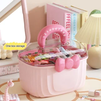 Caja de almacenamiento de horquilla de doble capa, joyero bonito para niñas, caja de almacenamiento de accesorios para el cabello para niños, contenedor de almacenamiento en capas