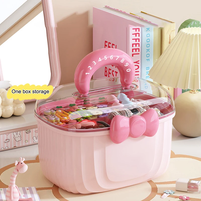 Caja de almacenamiento de horquilla de doble capa, joyero bonito para niñas, caja de almacenamiento de accesorios para el cabello para niños, contenedor de almacenamiento en capas