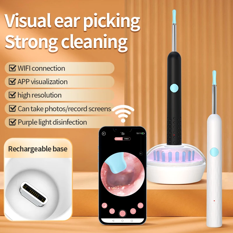 Nuevo Cuchara Visual para excavación de orejas, endoscopio HD, inteligente, luminoso, para niños,