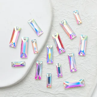 Diamantes de imitación rectangulares AB, cristal de vidrio, piedras de costura, Strass plano cosido en diamantes de imitación para costura, vestido de novia
