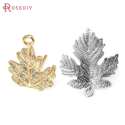 6 uds. Pendientes de tuerca de hoja de árbol de latón de Color dorado de 18K, pendientes de alfileres, suministros de joyería Diy de alta calidad, accesorios
