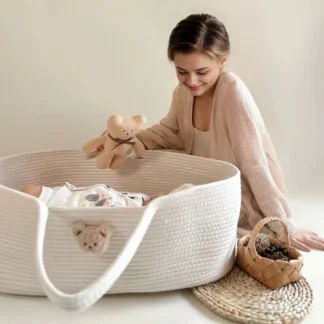 1 Uds. Cuna para dormir para bebé, cuna tejida con cuerda de algodón, cesta para almacenamiento de pañales para bebé, decoración para habitación de niños