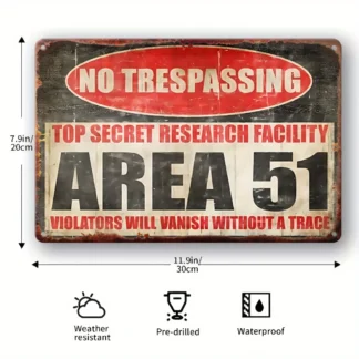 Un trozo de "Area 51 sin letrero de entrada, divertido letrero de metal de hojalata, cartel de metal vintage, la mejor instalación de investigación secreta, regalo para