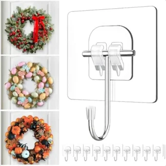 Perchas de corona para puerta delantera, gancho de pared adhesivo grande para colgar, paquete de 10 decoraciones navideñas y de Halloween, corona de otoñoDoo