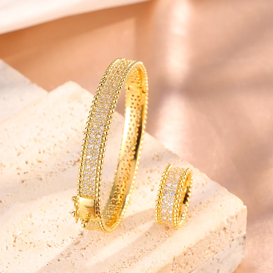Yupsk Conjunto de anillos de pulsera de circón con cielo estrellado clásico para mujeres y hombres, joyería de Metal personalizada para fiestas y uso diario