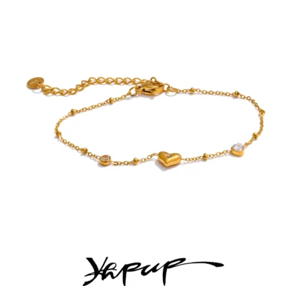 Yhpup exquisito brazalete de cadena de amor de corazón de circón de acero inoxidable para mujer, accesorios de joyería de muñeca con dije a prueba de herrumbre