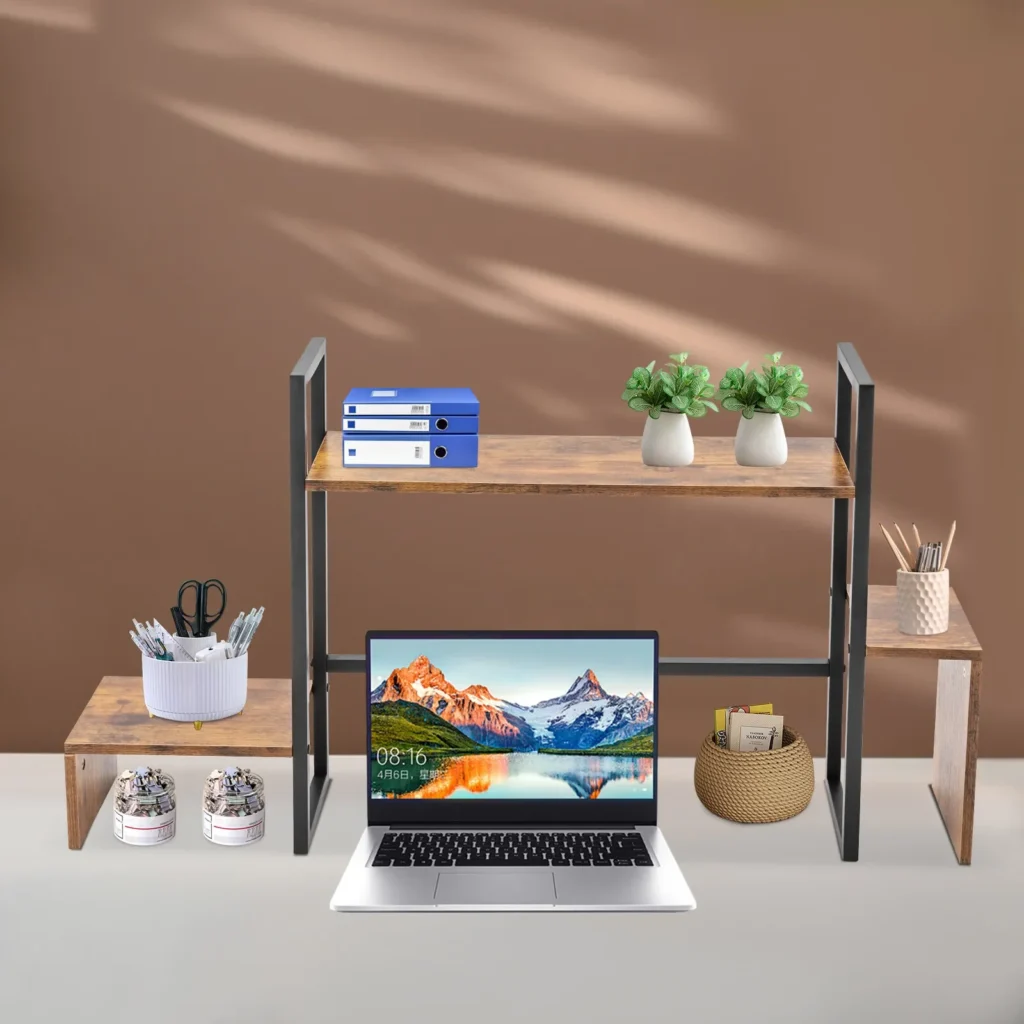 Soporte para computadora de escritorio con estante de almacenamiento: organizador que ahorra espacio para la oficina en casa