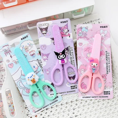 Sanrios-Tijeras bonitas de Hello Kitty Kuromi Cinnamoroll, Mini tijeras para niños, cortadora artesanal, papelería para estudiantes, nuevos útiles escolares, regalo
