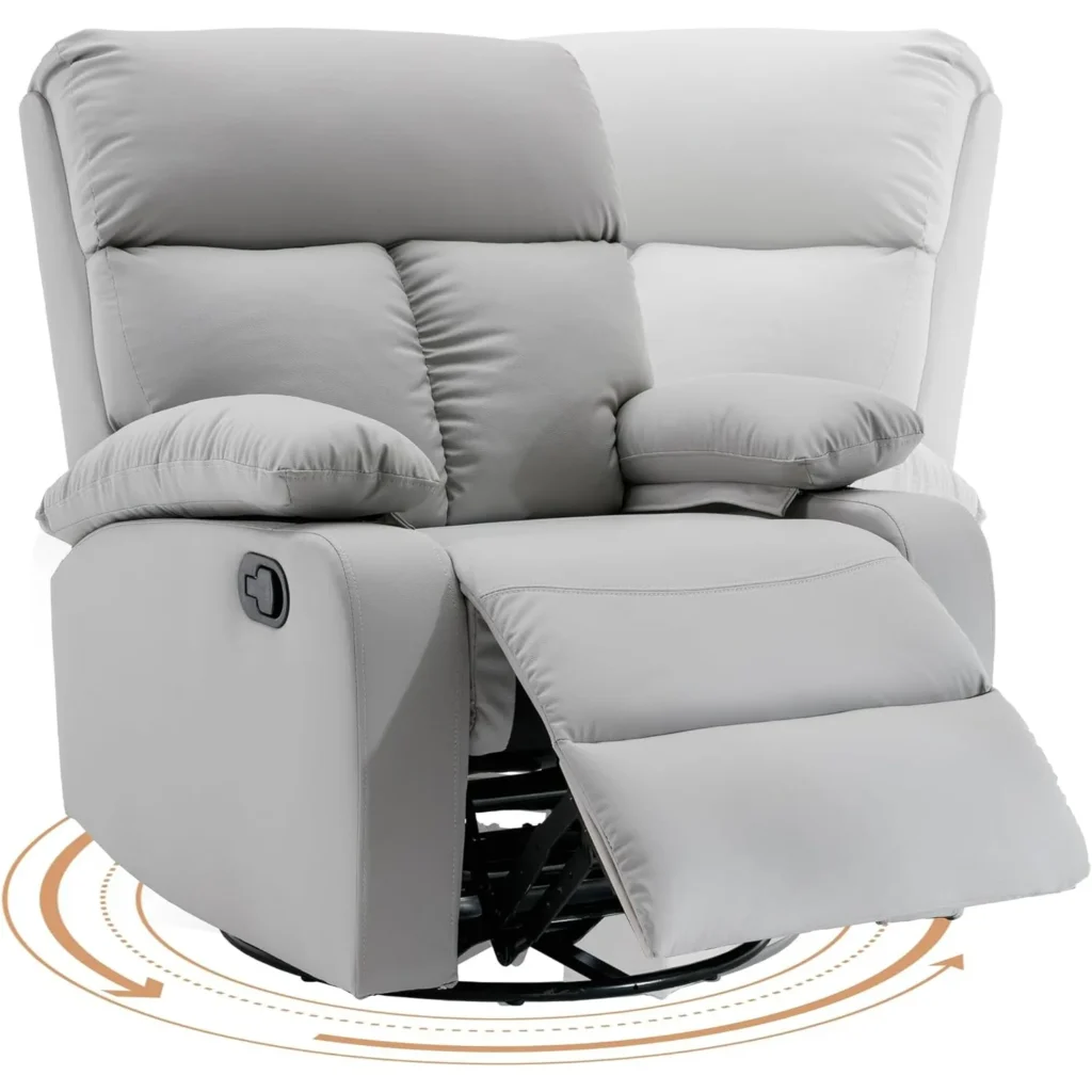 Sillón reclinable basculante giratorio, silla mecedora reclinable, sillones basculantes pequeños para espacios pequeños, sala de estar, dormitorio, gris claro