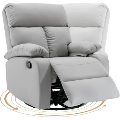 Sillón reclinable basculante giratorio, silla mecedora reclinable, sillones basculantes pequeños para espacios pequeños, sala de estar, dormitorio, gris claro