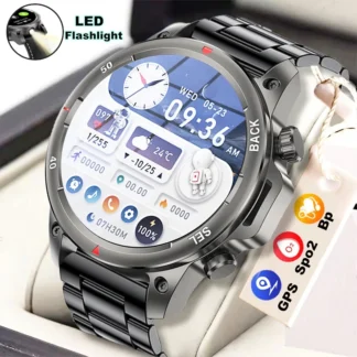 Reloj inteligente de alta gama para hombre, smartwatch con Bluetooth, llamadas, IP67, GPS, deportes, fitness, Batería grande de 410mAh, con linterna, 2024