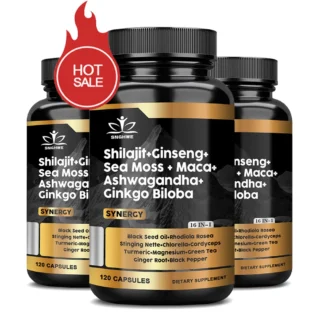 Shilajit Suplementos Ginseng, musgo marino, Ashwagandha y Ginkgo Biloba, Energía adaptable Resistencia Antioxidantes inmunológicos Salud intestinal