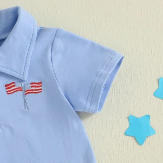 Conjunto patriótico para niño, camisa de rayas y estrellas rojas, blancas y azules, pantalones cortos de cintura elástica, conjunto del 4 de julio para verano