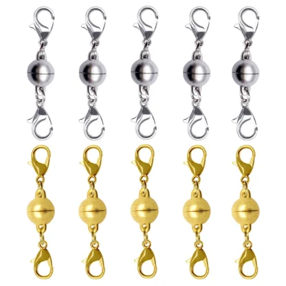 10 pares de conectores magnéticos para collar, conectores de cierre magnético cilíndrico dorado plateado para fabricación de joyas, collar y pulsera
